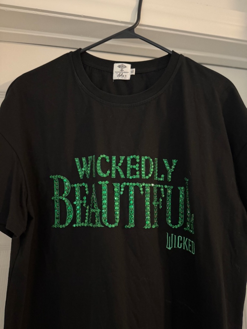 Wickedly Beautiful Black Tee with Green Sequin Lettering